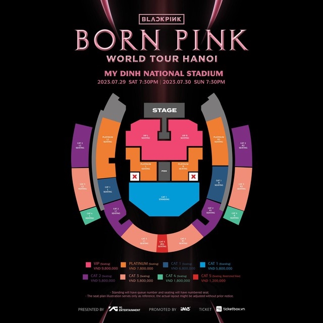   Các mức giá vé concert Born Pink của BlackPink tại Hà Nội. Ảnh: Ban tổ chức