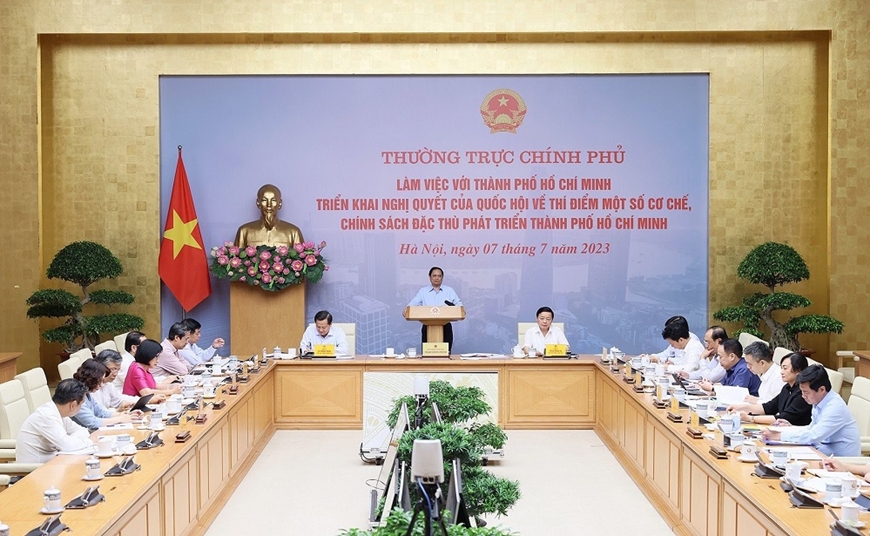  Thủ tướng Phạm Minh Chính chủ trì buổi làm việc của Thường trực Chính phủ với TP Hồ Chí Minh. Ảnh: Dương Giang