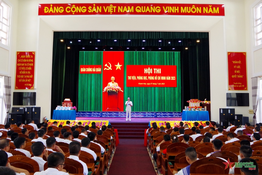 Quang cảnh Hội thi thư viện, phòng đọc, phòng Hồ Chí Minh năm 2023 tại Lữ đoàn Tàu ngầm 189.