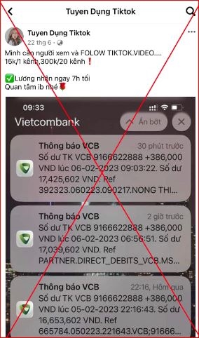  Bài đăng tin lừa đảo tuyển dụng việc follow trên ứng dụng Tiktok thu hút nhiều người quan tâm.