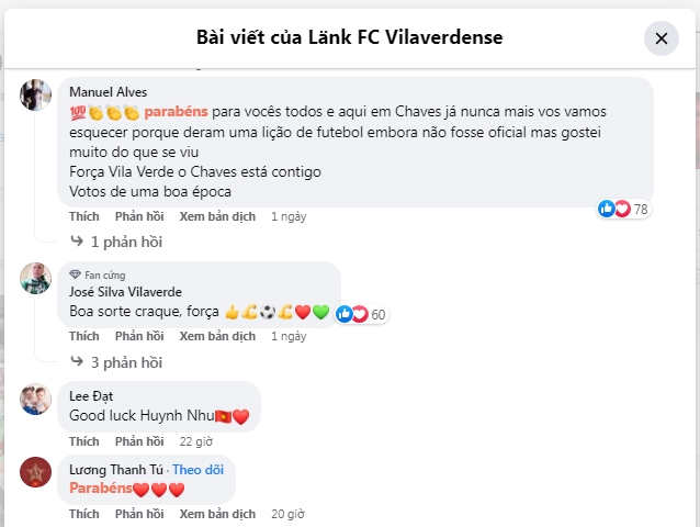 Lời chúc gửi tới Huỳnh Như của Lank FC trên Facebook nhận được nhiều tương tác. Ảnh chụp màn hình 