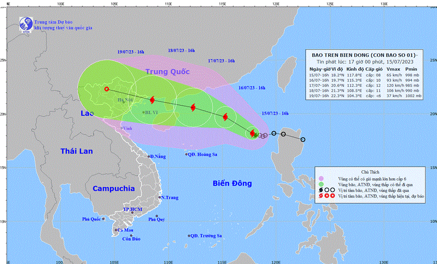Đường đi của bão số 1. Ảnh: nchmf.gov.vn.