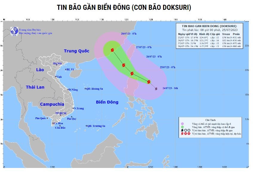 Bão Doksuri giật cấp 17 gây gió mạnh, sóng lớn trên Biển Đông 