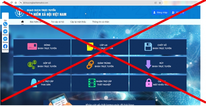 Trang web giả mạo Cổng dịch vụ công của BHXH Việt Nam với tên miền là dichvucongbaohiemxahoi.com. 