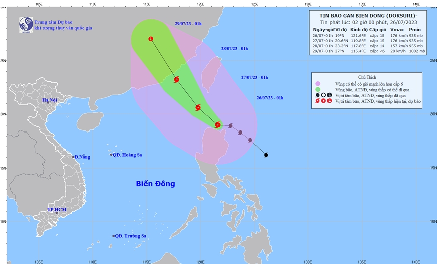 Đường đi Bão DOKSURI. Ảnh: Trung tâm dự báo khí tượng thủy văn quốc gia 