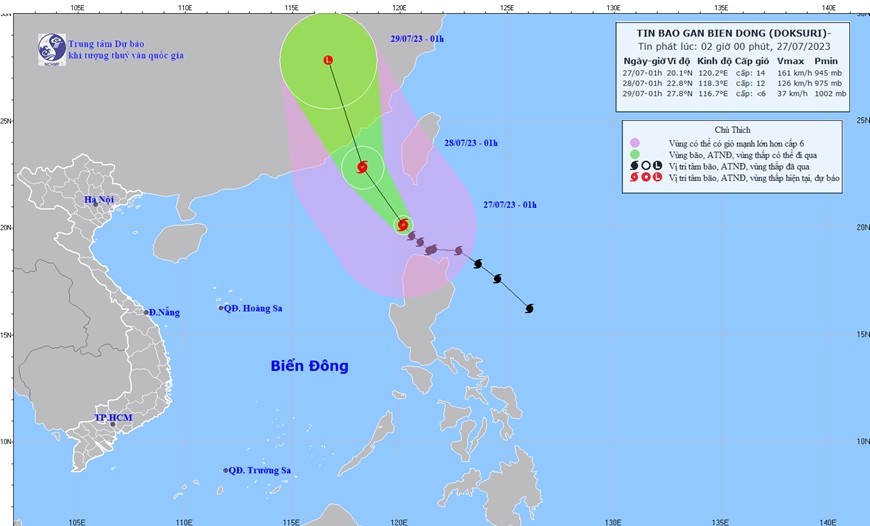 Hướng đi bão DOKSURI. Ảnh: Trung tâm dự báo khí tượng thủy văn quốc gia 