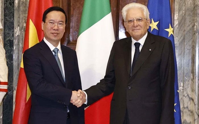 Chủ tịch nước Võ Văn Thưởng và Tổng thống Italy Sergio Mattarella. Ảnh: TTXVN