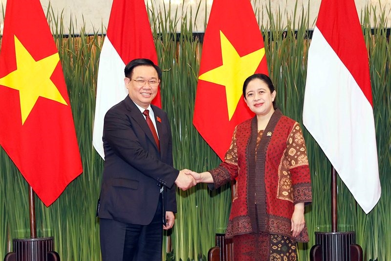 Chủ tịch Quốc hội Vương Đình Huệ và Chủ tịch Hạ viện Indonesia Puan Maharani.  