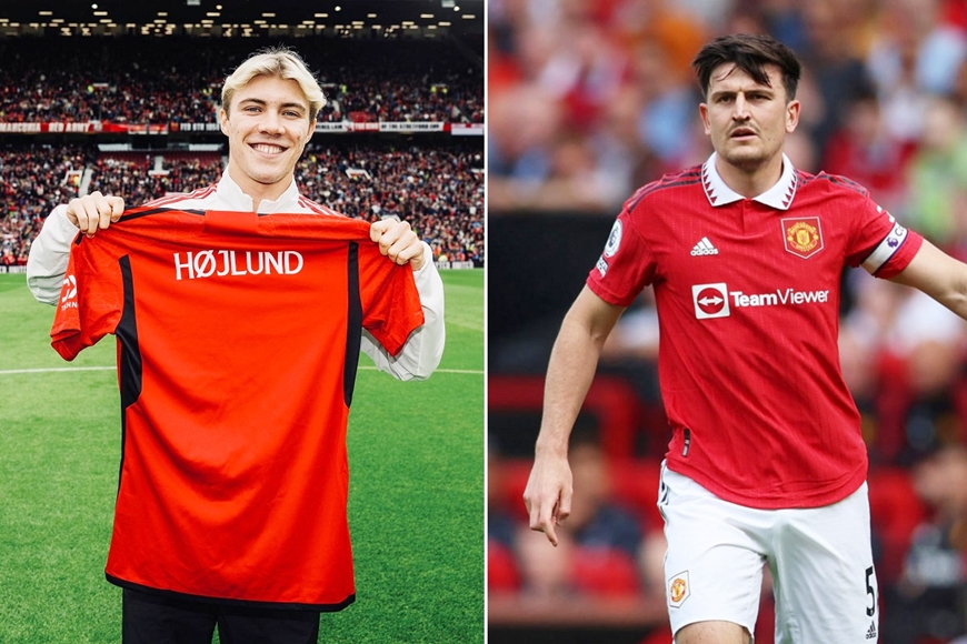 MU vừa đón Rasmus Hojlund và sẵn sàng bán Harry Maguire. Ảnh: The Sun 
