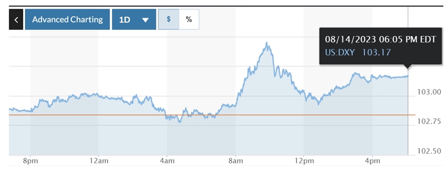 Tỷ giá USD hôm nay (15-8): Đồng USD tăng vượt mốc 103