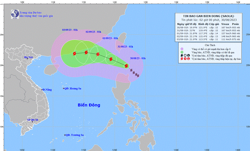 Thời tiết hôm nay (30-8): Bão Saola gây gió mạnh cấp 13-15, khu vực Bắc Biển Đông biển động dữ dội