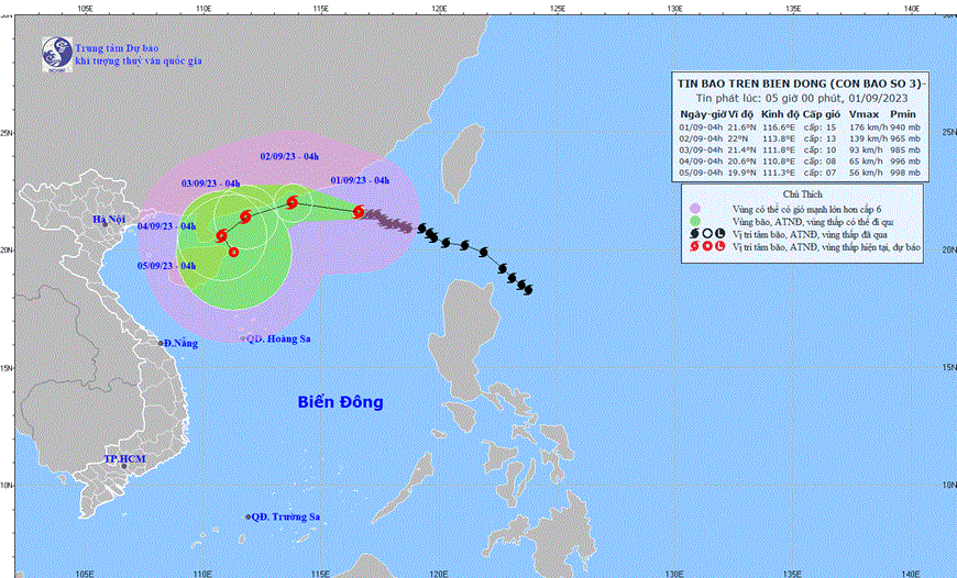 Thời tiết hôm nay (1-9): Bão số 3 có gió giật trên cấp 17, có khả năng đổi hướng di chuyển về phía Nam