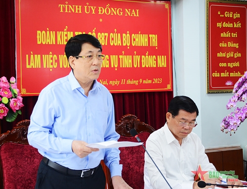 Đại tướng Lương Cường cùng Đoàn Kiểm tra số 887 của Bộ Chính trị làm việc với Ban Thường vụ Tỉnh ủy Đồng Nai