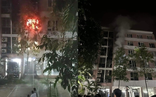 Căn hộ trong tòa chung cư 6 tầng ở Hà Nội bốc cháy trong đêm