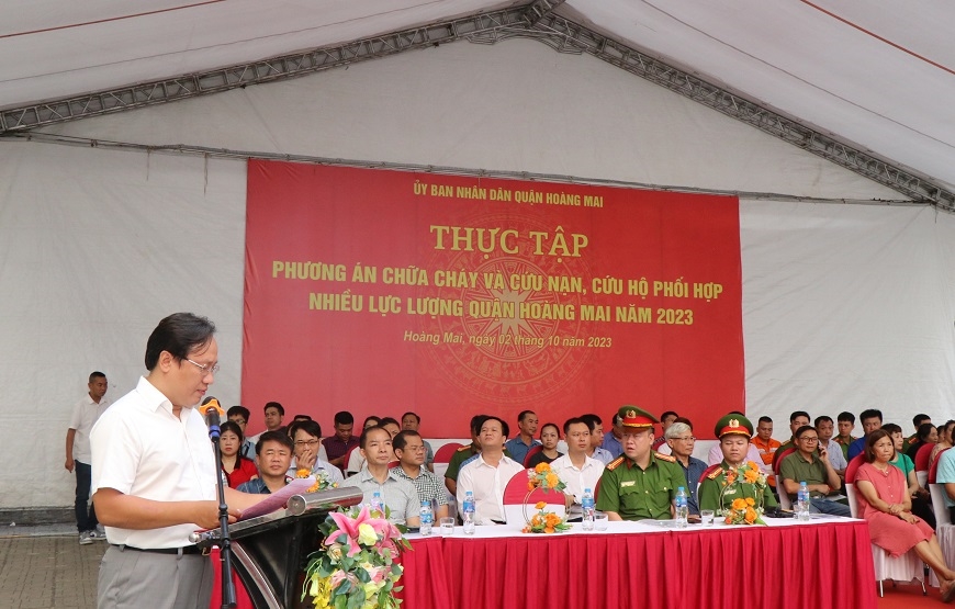 Quận Hoàng Mai diễn tập phòng cháy, chữa cháy, đảm bảo phản ứng nhanh trong mọi tình huống