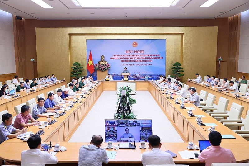 Thủ tướng Phạm Minh Chính chủ trì Hội nghị trực tuyến về chống khai thác hải sản bất hợp pháp, không báo cáo và không theo quy định
