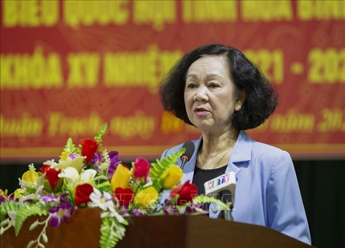 Ủy viên Bộ Chính trị, Thường trực Ban Bí thư Trương Thị Mai tiếp xúc cử tri tại Hòa Bình 