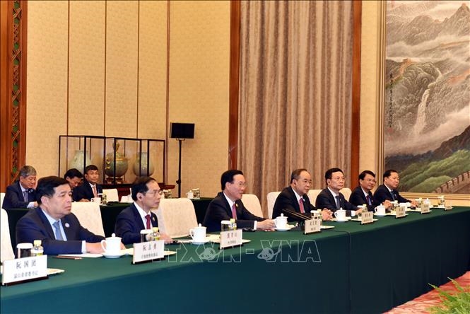 Chủ tịch nước Võ Văn Thưởng hội kiến Ủy viên trưởng Nhân đại toàn quốc Trung Quốc Triệu Lạc Tế