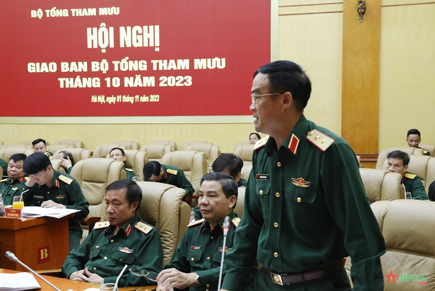 Thượng tướng Nguyễn Tân Cương chủ trì Hội nghị giao ban Bộ Tổng Tham mưu tháng 10-2023