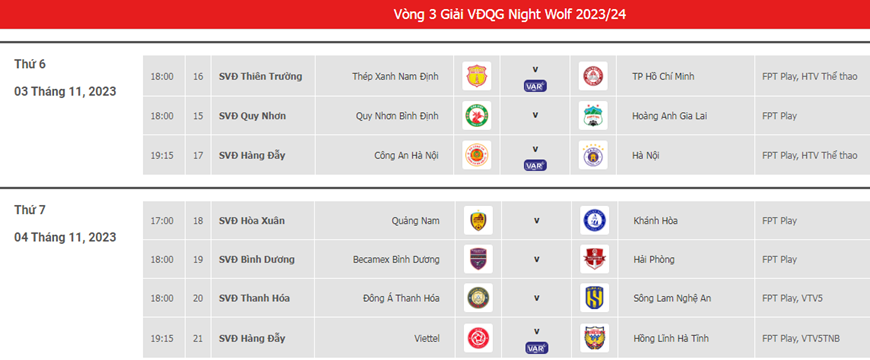 Lịch thi đấu vòng 3 V-League 2023-2024: Nóng derby Thủ đô