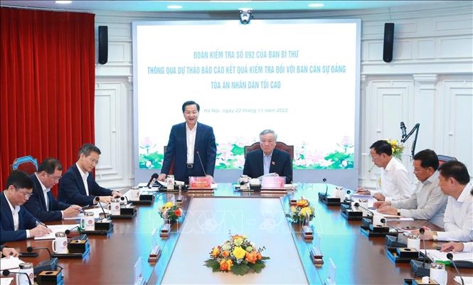 Th&ocirc;ng qua dự thảo b&aacute;o c&aacute;o kết quả kiểm tra đối với Ban c&aacute;n sự đảng T&ograve;a &aacute;n nh&acirc;n d&acirc;n tối cao