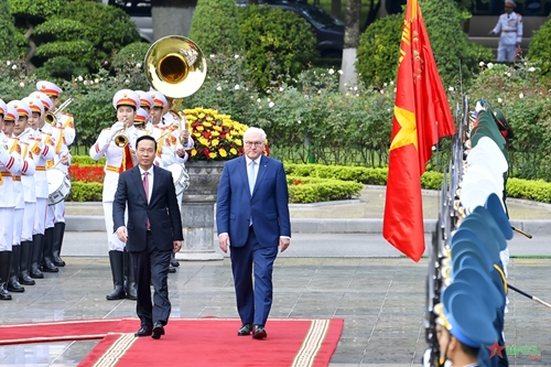 Chủ tịch nước Võ Văn Thưởng chủ trì lễ đón Tổng thống Đức và phu nhân thăm cấp Nhà nước đến Việt Nam