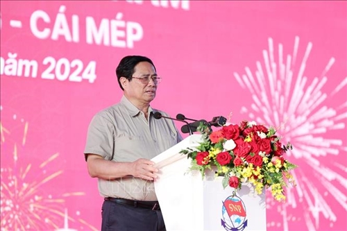 Thủ tướng Phạm Minh Chính dự lễ đón tàu hàng quốc tế tại Cảng quốc tế Tân cảng-Cái Mép
