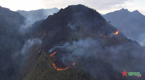 Cán bộ, chiến sĩ lực lượng vũ trang tỉnh Lào Cai cơ bản khống chế được đám cháy rừng ở thị xã Sa Pa