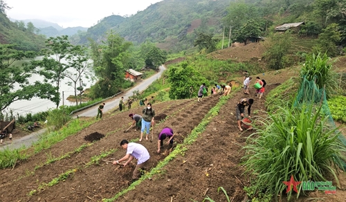 Công an huyện Mèo Vạc (Hà Giang) ra quân giúp hộ nghèo cải tạo vườn tạp

