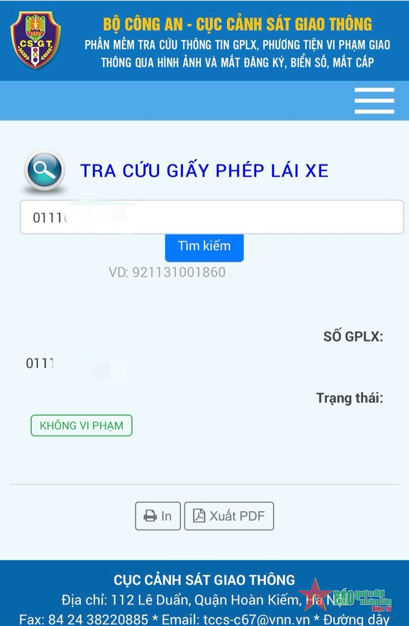 Hà Nội: Phòng Cảnh sát giao thông xử phạt, tạm giữ giấy phép lái xe tích hợp trên VNeID