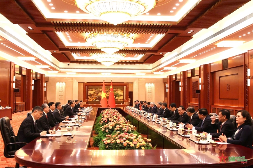 Tổng Bí thư, Chủ tịch nước Tô Lâm hội kiến Ủy viên trưởng Nhân đại toàn quốc Trung Quốc