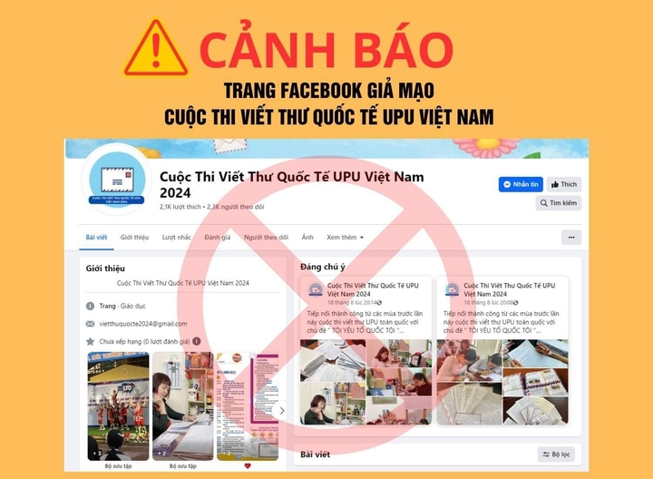Cảnh báo về trang fanpage giả mạo Cuộc thi Viết thư quốc tế UPU tại Việt Nam