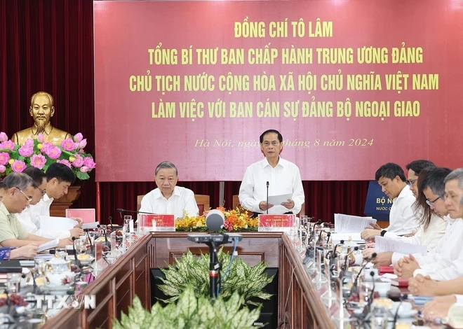 Tổng Bí thư, Chủ tịch nước Tô Lâm làm việc với Ban cán sự Đảng Bộ Ngoại giao