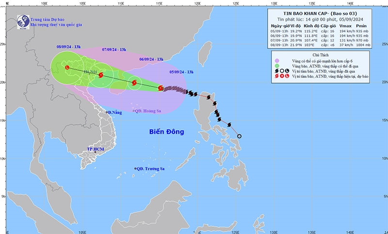 Bão số 3 khả năng trở thành siêu bão mạnh cấp 16, giật cấp 17