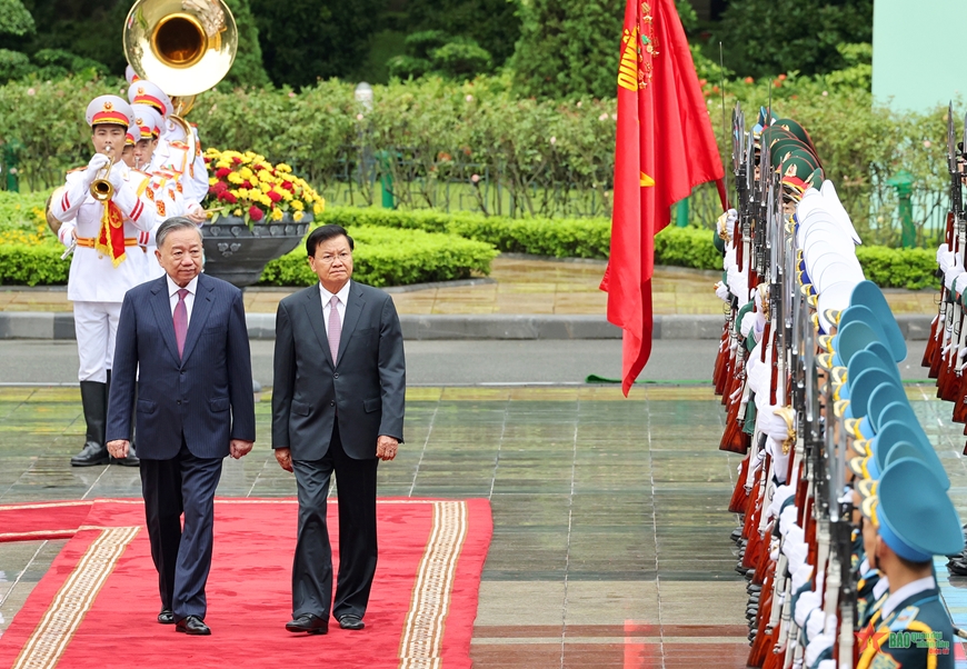 Tổng Bí thư, Chủ tịch nước Tô Lâm chủ trì Lễ đón Tổng Bí thư, Chủ tịch nước Lào thăm cấp Nhà nước đến Việt Nam