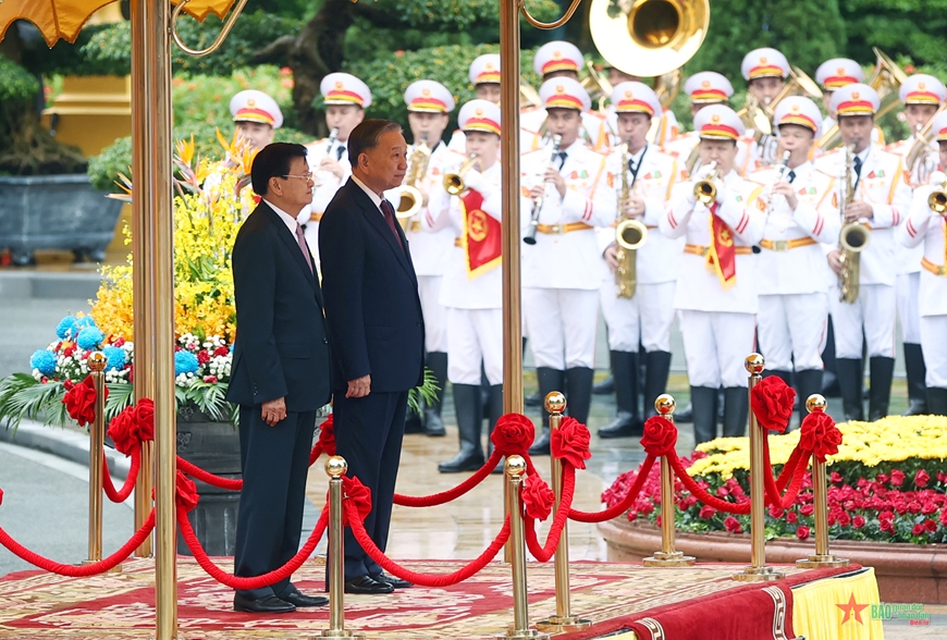 Tổng Bí thư, Chủ tịch nước Tô Lâm chủ trì Lễ đón Tổng Bí thư, Chủ tịch nước Lào thăm cấp Nhà nước đến Việt Nam