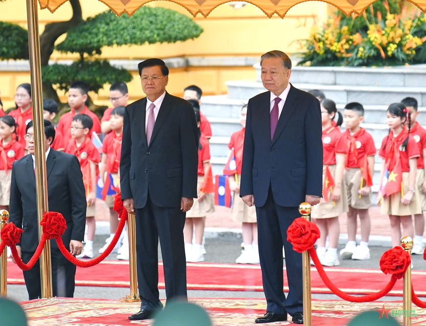 Tổng Bí thư, Chủ tịch nước Tô Lâm chủ trì Lễ đón Tổng Bí thư, Chủ tịch nước Lào thăm cấp Nhà nước đến Việt Nam