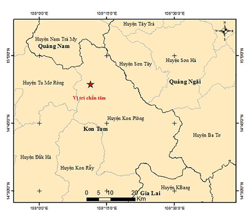 Động đất có độ lớn 4,1 độ richter tại Kon Plông, Kon Tum