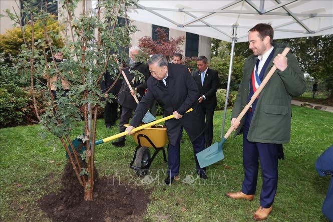 Tổng Bí thư, Chủ tịch nước Tô Lâm đặt hoa tại Tượng đài Bác Hồ ở TP Montreuil của Pháp