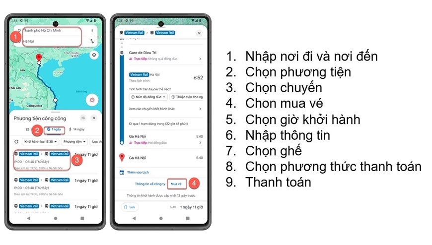 Đường sắt Việt Nam bán vé tàu qua bản đồ trực tuyến