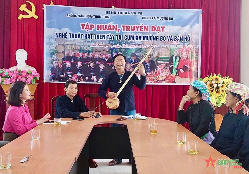 Tập huấn, truyền dạy nghệ thuật hát Then Tày tại cụm xã Mường Bo, xã Bản Hồ, thị xã Sa Pa, tỉnh Lào Cai.