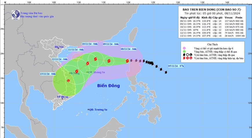 Bão Yinxing giật cấp 17 đã vào Biển Đông, trở thành bão số 7