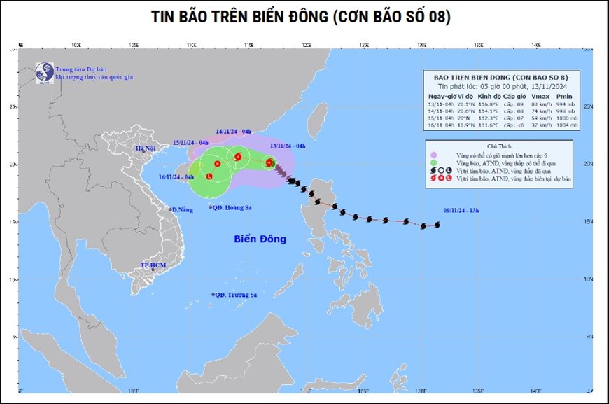 Thời tiết hôm nay (13-11): Bão số 8 tiếp tục hướng về miền Trung