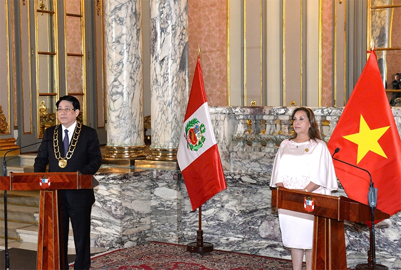 Chủ tịch nước Lương Cường hội đàm với Tổng thống Cộng hòa Peru Dina Boluarte