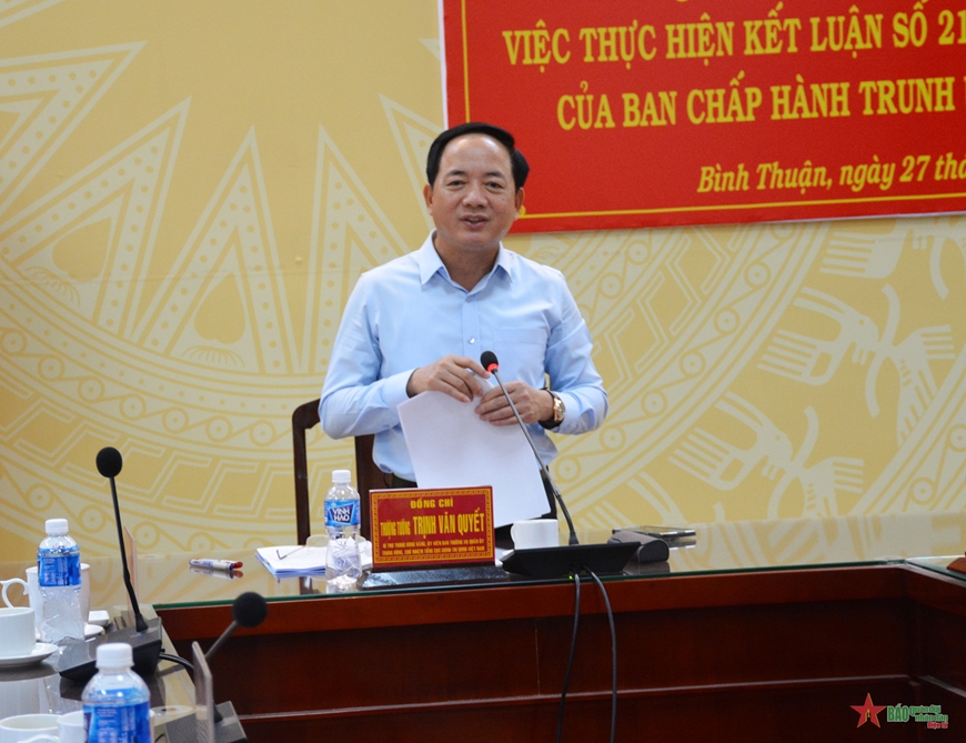 Đoàn kiểm tra của Ban Bí thư làm việc với Ban Thường vụ Tỉnh ủy Bình Thuận