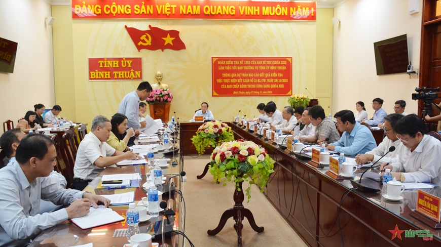 Đoàn kiểm tra của Ban Bí thư làm việc với Ban Thường vụ Tỉnh ủy Bình Thuận
