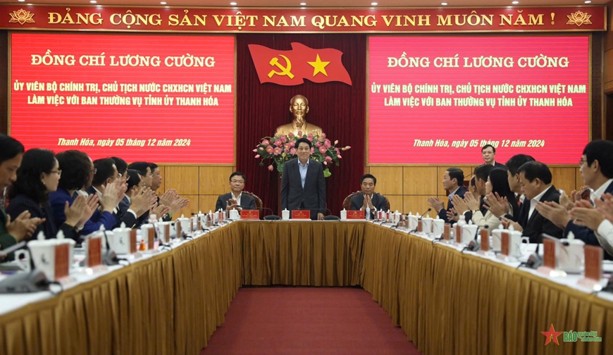 Chủ tịch nước Lương Cường làm việc với Ban Thường vụ Tỉnh ủy Thanh Hóa