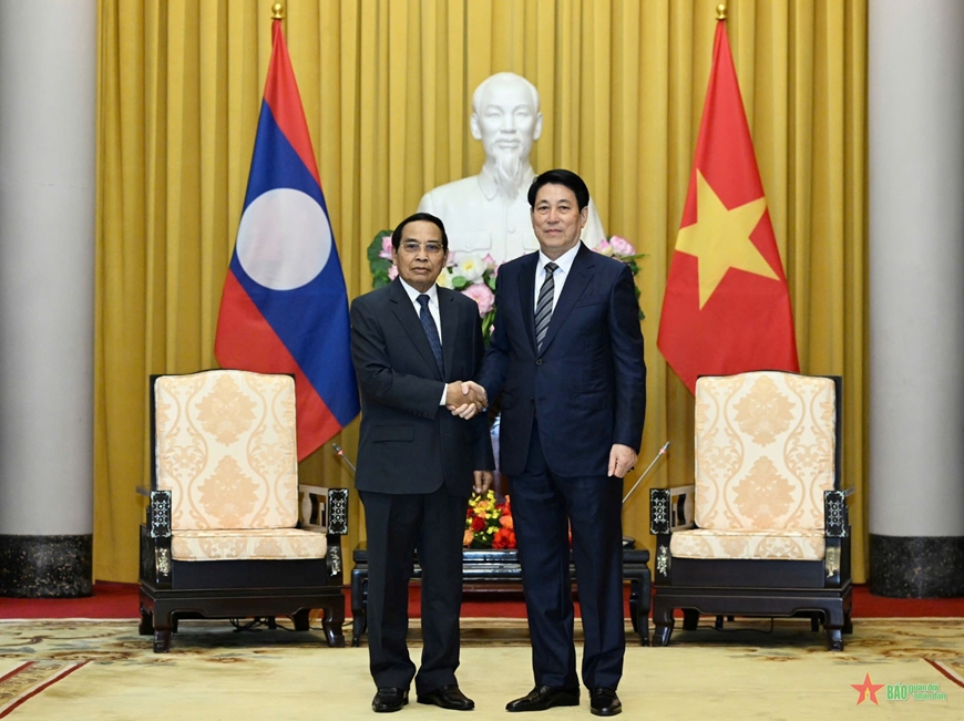 Chủ tịch nước Lương Cường tiếp Thường trực Ban Bí thư, Phó chủ tịch nước Lào Bounthong Chitmany