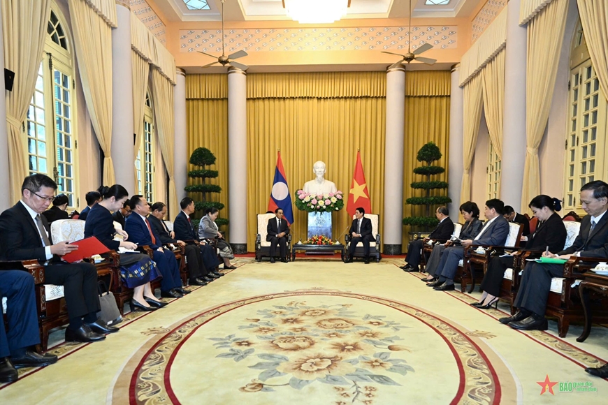 Chủ tịch nước Lương Cường tiếp Thường trực Ban Bí thư, Phó chủ tịch nước Lào Bounthong Chitmany
