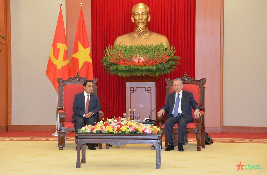 Tổng Bí thư Tô Lâm tiếp Thường trực Ban Bí thư Đảng Nhân dân cách mạng Lào